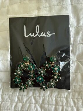 Lulu's Gold-Tone Emerald and Clear Floral Drop Earrings